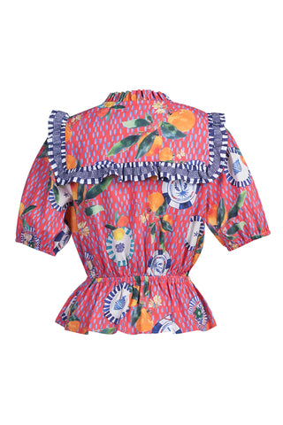 Emily Lovelock Orange Print Blouse Red Freya - MMJs Fashion