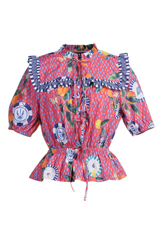 Emily Lovelock Orange Print Blouse Red Freya - MMJs Fashion