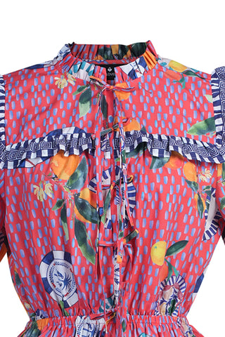 Emily Lovelock Orange Print Blouse Red Freya - MMJs Fashion