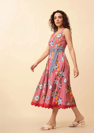 Emily Lovelock Orange Print Dress Red Aubrey - MMJs Fashion