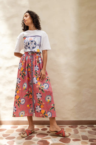 Emily Lovelock Orange Print Skirt Red Bernie - MMJs Fashion