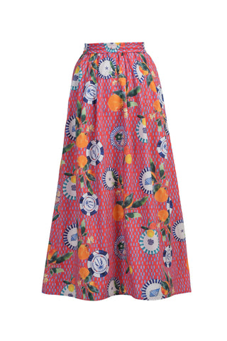 Emily Lovelock Orange Print Skirt Red Bernie - MMJs Fashion