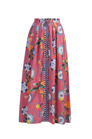 Emily Lovelock Orange Print Skirt Red Bernie - MMJs Fashion