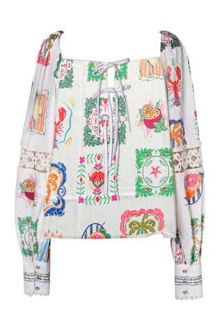 Emily Lovelock Print Blouse Ivory Rosie - MMJs Fashion