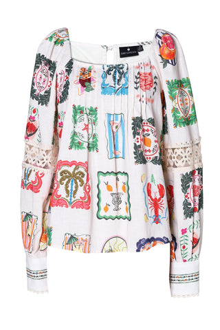 Emily Lovelock Print Blouse Ivory Rosie - MMJs Fashion