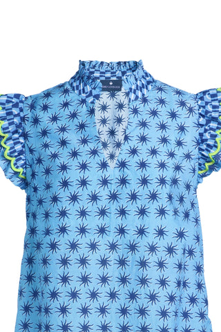 Emily Lovelock Print Frill Blouse Blue Megan - MMJs Fashion