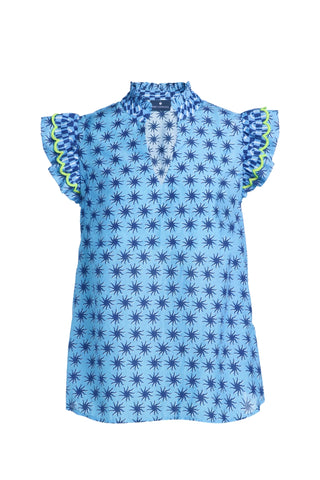Emily Lovelock Print Frill Blouse Blue Megan - MMJs Fashion