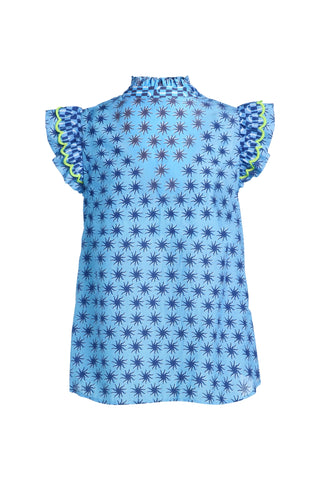 Emily Lovelock Print Frill Blouse Blue Megan - MMJs Fashion