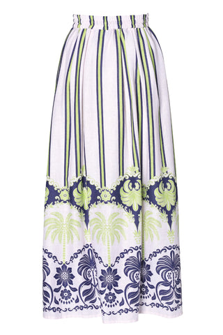 Emily Lovelock Print Midi Skirt White Blue Bernie - MMJs Fashion