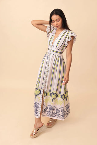 Emily Lovelock Striped Dress White Blue Madeline - MMJs Fashion