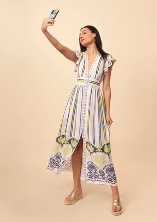 Emily Lovelock Striped Dress White Blue Madeline - MMJs Fashion