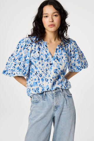 Fabienne Chapot Blue and Ivory Cheetah Print Top Dascha - MMJs Fashion