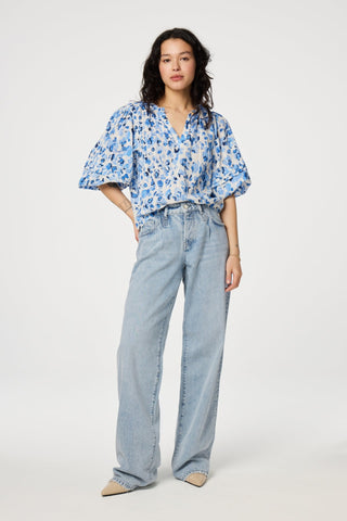 Fabienne Chapot Blue and Ivory Cheetah Print Top Dascha - MMJs Fashion