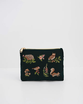 Fable England Meadow Scene Embroidered Pouch Forest Green