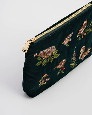 Fable England Meadow Scene Embroidered Pouch Forest Green