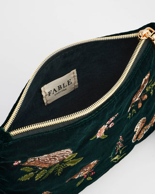 Fable England Meadow Scene Embroidered Pouch Forest Green