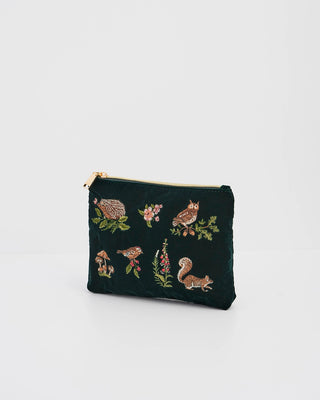 Fable England Meadow Scene Embroidered Pouch Forest Green