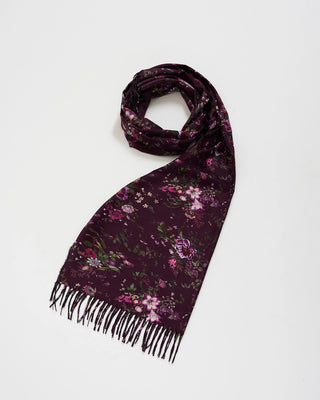 Fable England Floral Long Fringed Scarf Burgundy Eve