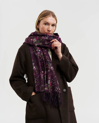 Fable England Floral Long Fringed Scarf Burgundy Eve