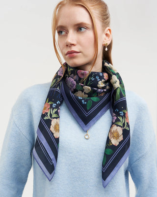 Fable England Narrative Square Scarf Navy Selene