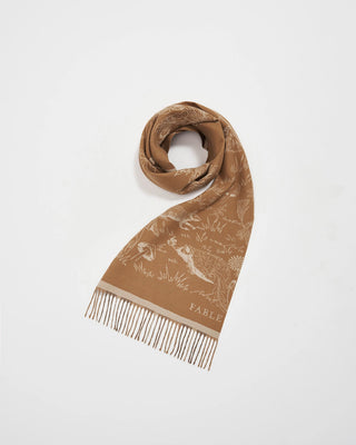 Fable England Woodland Scene & Check Rectangle Scarf Tan