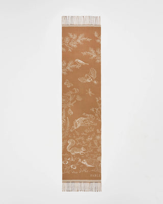 Fable England Woodland Scene & Check Rectangle Scarf Tan