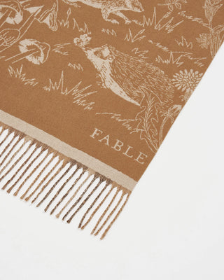 Fable England Woodland Scene & Check Rectangle Scarf Tan