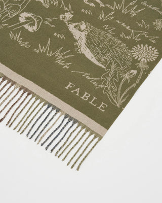 Fable England Woodland Scene & Check Rectangle Scarf Khaki