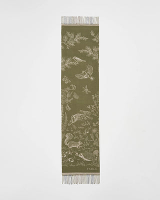 Fable England Woodland Scene & Check Rectangle Scarf Khaki