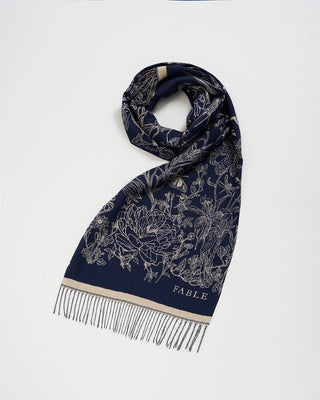 Fable England Midnight Garden Long jacquard Scarf Navy