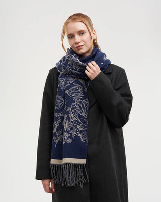 Fable England Midnight Garden Long jacquard Scarf Navy