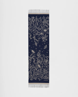 Fable England Midnight Garden Long jacquard Scarf Navy