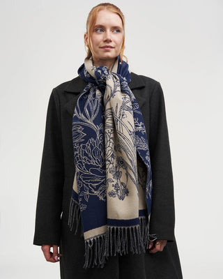 Fable England Midnight Garden Long jacquard Scarf Navy