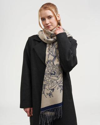Fable England Midnight Garden Long jacquard Scarf Navy