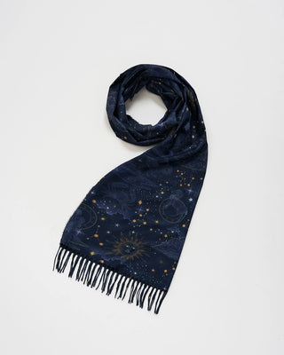 Fable England Zodiac Long Fringed Scarf Navy