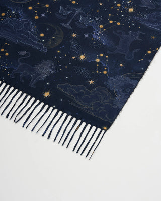 Fable England Zodiac Long Fringed Scarf Navy