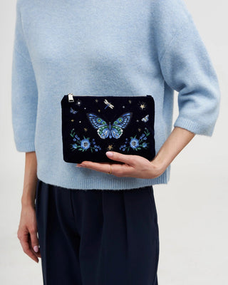 Fable England Butterfly Embroidered Pouch Navy - MMJs Fashion