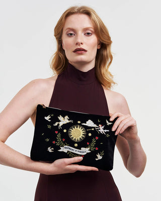 Fable England Celestial Velvet Embroidered Pouch Black - MMJs Fashion