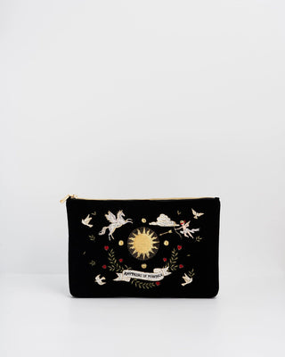 Fable England Celestial Velvet Embroidered Pouch Black - MMJs Fashion