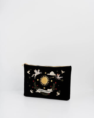 Fable England Celestial Velvet Embroidered Pouch Black - MMJs Fashion