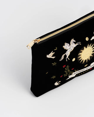 Fable England Celestial Velvet Embroidered Pouch Black - MMJs Fashion