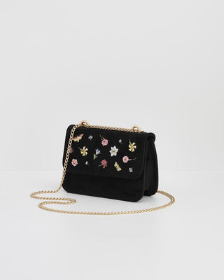 Fable England Floral Ditsy Embroidered Black Velvet Bag - MMJs Fashion