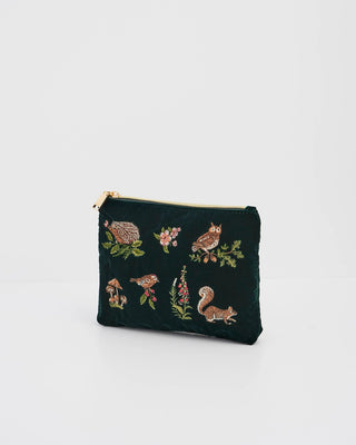 Fable England Meadow Scene Embroidered Pouch Forest Green - MMJs Fashion