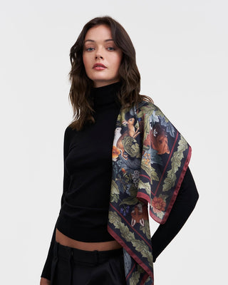 Fable England Winter Solstice Woodland Square Scarf Green - MMJs Fashion