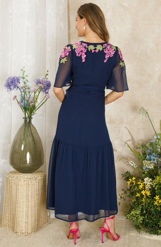 Hope & Ivy Embellished Maxi Wrap Dress Navy Blue Grace - MMJs Fashion