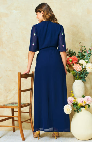 Hope & Ivy Embellished Wrap Maxi Dress Blue Jillian - MMJs Fashion