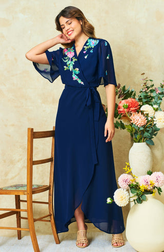 Hope & Ivy Embellished Wrap Maxi Dress Blue Jillian - MMJs Fashion