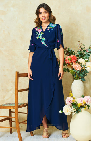 Hope & Ivy Embellished Wrap Maxi Dress Blue Jillian - MMJs Fashion