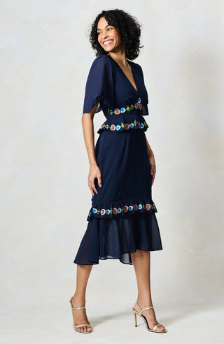 Hope & Ivy Embroidered Peplum Midi Dress Navy The Allegra - MMJs Fashion