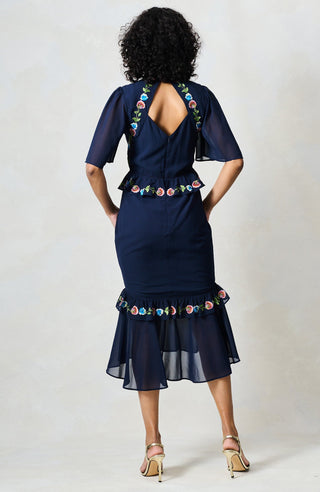 Hope & Ivy Embroidered Peplum Midi Dress Navy The Allegra - MMJs Fashion